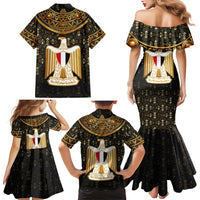 Pharaoh King Tut Egypt Family Matching Mermaid Dress and Hawaiian Shirt with Hieroglyphic Gold Pattern