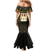 Pharaoh King Tut Egypt Family Matching Mermaid Dress and Hawaiian Shirt with Hieroglyphic Gold Pattern