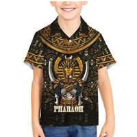 Pharaoh King Tut Egypt Family Matching Mermaid Dress and Hawaiian Shirt with Hieroglyphic Gold Pattern