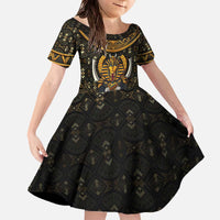 Pharaoh King Tut Egypt Family Matching Off The Shoulder Long Sleeve Dress and Hawaiian Shirt with Hieroglyphic Gold Pattern