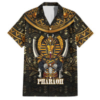 Pharaoh King Tut Egypt Family Matching Off The Shoulder Long Sleeve Dress and Hawaiian Shirt with Hieroglyphic Gold Pattern