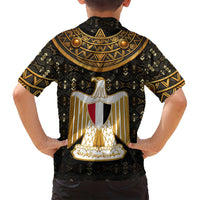 Pharaoh King Tut Egypt Family Matching Off Shoulder Maxi Dress and Hawaiian Shirt with Hieroglyphic Gold Pattern