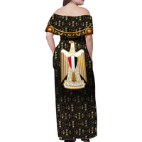 Pharaoh King Tut Egypt Family Matching Off Shoulder Maxi Dress and Hawaiian Shirt with Hieroglyphic Gold Pattern