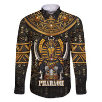 Pharaoh King Tut Egypt Family Matching Off Shoulder Short Dress and Hawaiian Shirt with Hieroglyphic Gold Pattern