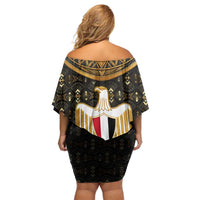 Pharaoh King Tut Egypt Family Matching Off Shoulder Short Dress and Hawaiian Shirt with Hieroglyphic Gold Pattern
