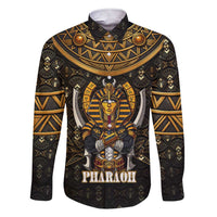 Pharaoh King Tut Egypt Family Matching Short Sleeve Bodycon Dress and Hawaiian Shirt with Hieroglyphic Gold Pattern