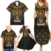 Pharaoh King Tut Egypt Family Matching Summer Maxi Dress and Hawaiian Shirt with Hieroglyphic Gold Pattern