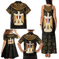 Pharaoh King Tut Egypt Family Matching Tank Maxi Dress and Hawaiian Shirt with Hieroglyphic Gold Pattern