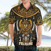 Pharaoh King Tut Egypt Hawaiian Shirt with Hieroglyphic Gold Pattern