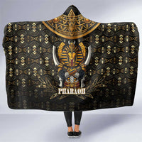 Pharaoh King Tut Egypt Hooded Blanket with Hieroglyphic Gold Pattern