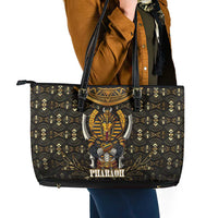 Pharaoh King Tut Egypt Leather Tote Bag with Hieroglyphic Gold Pattern