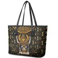 Pharaoh King Tut Egypt Leather Tote Bag with Hieroglyphic Gold Pattern