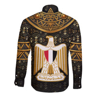 Pharaoh King Tut Egypt Long Sleeve Button Shirt with Hieroglyphic Gold Pattern