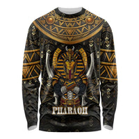 Pharaoh King Tut Egypt Long Sleeve Shirt with Hieroglyphic Gold Pattern