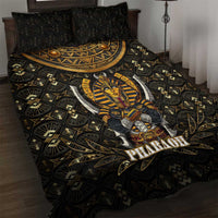 Pharaoh King Tut Egypt Quilt Bed Set with Hieroglyphic Gold Pattern