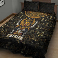 Pharaoh King Tut Egypt Quilt Bed Set with Hieroglyphic Gold Pattern