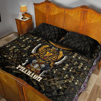Pharaoh King Tut Egypt Quilt Bed Set with Hieroglyphic Gold Pattern