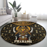 Pharaoh King Tut Egypt Round Carpet with Hieroglyphic Gold Pattern