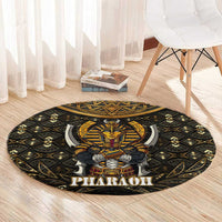 Pharaoh King Tut Egypt Round Carpet with Hieroglyphic Gold Pattern