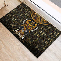 Pharaoh King Tut Egypt Rubber Doormat with Hieroglyphic Gold Pattern