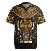 Pharaoh King Tut Egypt Rugby Jersey with Hieroglyphic Gold Pattern