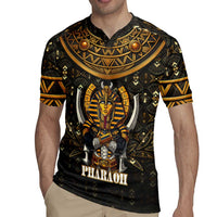Pharaoh King Tut Egypt Rugby Jersey with Hieroglyphic Gold Pattern