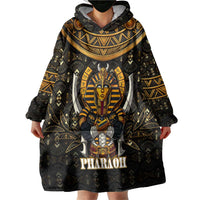 Pharaoh King Tut Egypt Wearable Blanket Hoodie with Hieroglyphic Gold Pattern