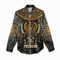 Pharaoh King Tut Egypt Women Casual Shirt with Hieroglyphic Gold Pattern