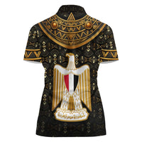 Pharaoh King Tut Egypt Women Polo Shirt with Hieroglyphic Gold Pattern