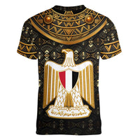 Pharaoh King Tut Egypt Women V-Neck T-Shirt with Hieroglyphic Gold Pattern