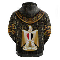 Pharaoh King Tut Egypt Zip Hoodie with Hieroglyphic Gold Pattern