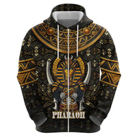 Pharaoh King Tut Egypt Zip Hoodie with Hieroglyphic Gold Pattern