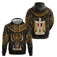 Pharaoh King Tut Egypt Zip Hoodie with Hieroglyphic Gold Pattern