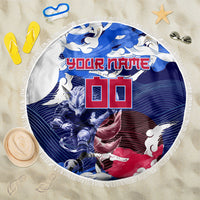 Personalized Japan Football Beach Blanket Kitsune Samurai Mascot - Traditional Wave Heritage