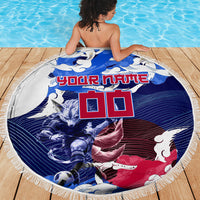 Personalized Japan Football Beach Blanket Kitsune Samurai Mascot - Traditional Wave Heritage