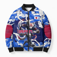 Personalized Japan Football Bomber Puffer Jacket Kitsune Samurai Mascot - Traditional Wave Heritage