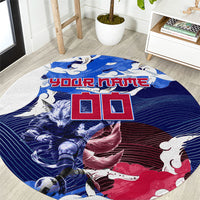 Personalized Japan Football Round Carpet Kitsune Samurai Mascot - Traditional Wave Heritage