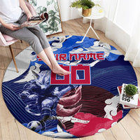 Personalized Japan Football Round Carpet Kitsune Samurai Mascot - Traditional Wave Heritage
