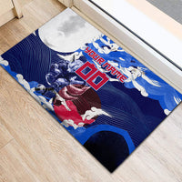 Personalized Japan Football Rubber Doormat Kitsune Samurai Mascot - Traditional Wave Heritage