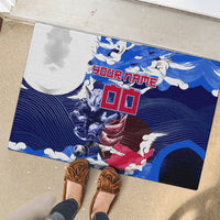Personalized Japan Football Rubber Doormat Kitsune Samurai Mascot - Traditional Wave Heritage