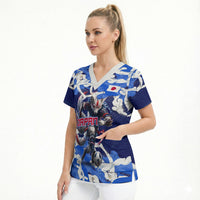 Personalized Japan Football Scrub Top Kitsune Samurai Mascot - Traditional Wave Heritage