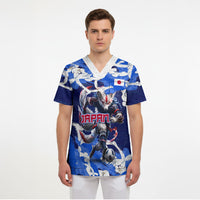 Personalized Japan Football Scrub Top Kitsune Samurai Mascot - Traditional Wave Heritage