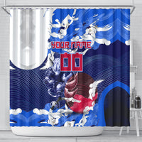 Personalized Japan Football Shower Curtain Kitsune Samurai Mascot - Traditional Wave Heritage