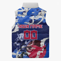 Personalized Japan Football Sleeveless Puffer Jacket Kitsune Samurai Mascot - Traditional Wave Heritage