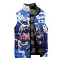 Personalized Japan Football Sleeveless Puffer Jacket Kitsune Samurai Mascot - Traditional Wave Heritage