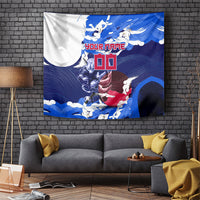 Personalized Japan Football Tapestry Kitsune Samurai Mascot - Traditional Wave Heritage