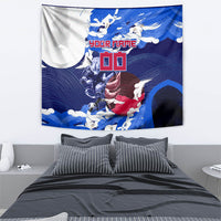 Personalized Japan Football Tapestry Kitsune Samurai Mascot - Traditional Wave Heritage
