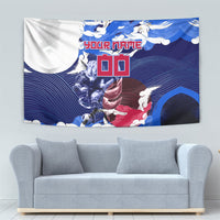Personalized Japan Football Tapestry Kitsune Samurai Mascot - Traditional Wave Heritage
