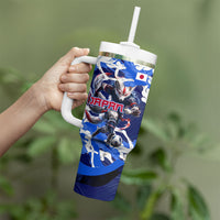 Personalized Japan Football Tumbler With Handle Kitsune Samurai Mascot - Traditional Wave Heritage