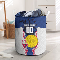Personalized Japan Football Kitsune Mascot Laundry Basket Samurai Blue Chrysanthemum Flame